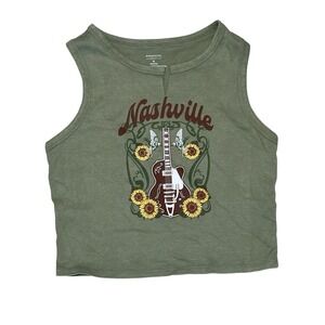 Homegirl Society Nashville Guitar/Sunflower Green Crop Top Tank Women's Size XL